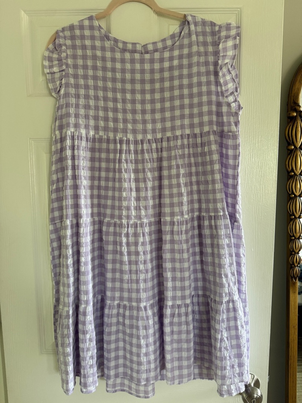 Women’s Lavender Gingham Tiered Casual Dress